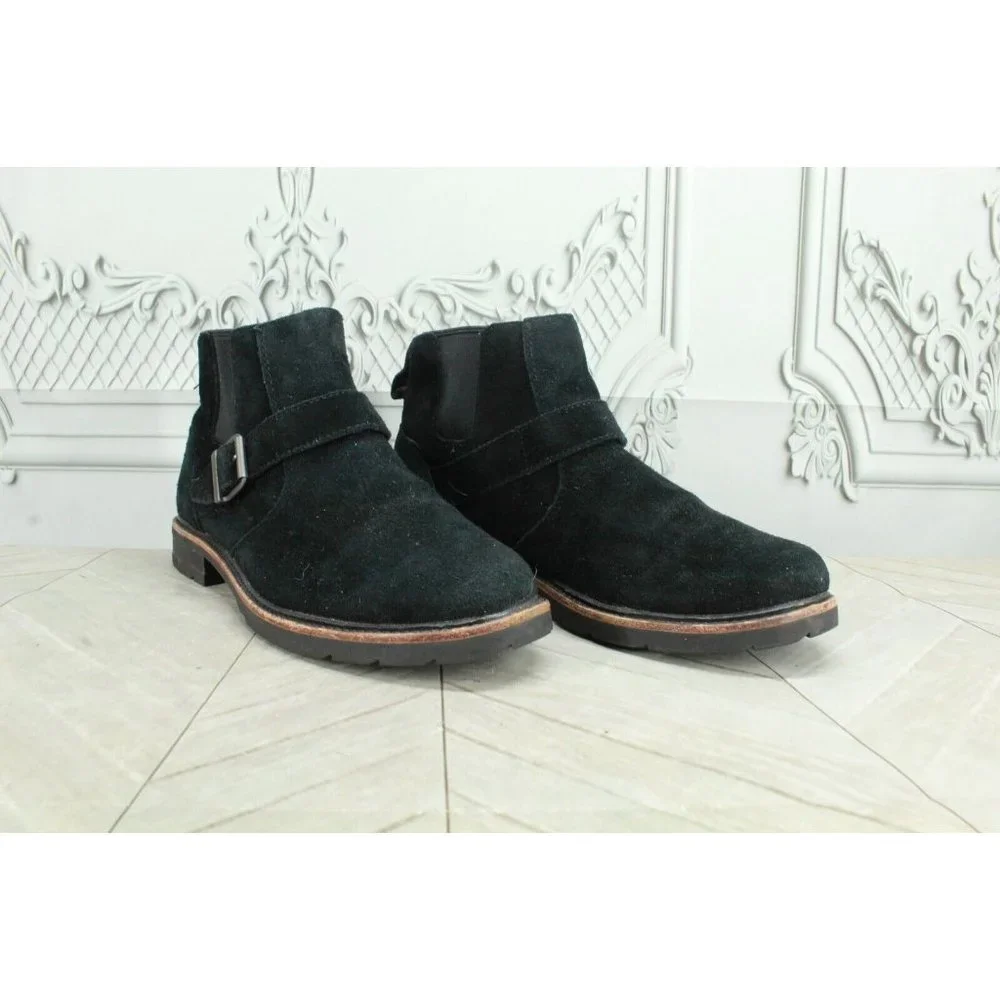 LL Bean Black Suede Slip On Buckled Chelsea Ankle Booties Size 9.5 M - Picture 3 of 8